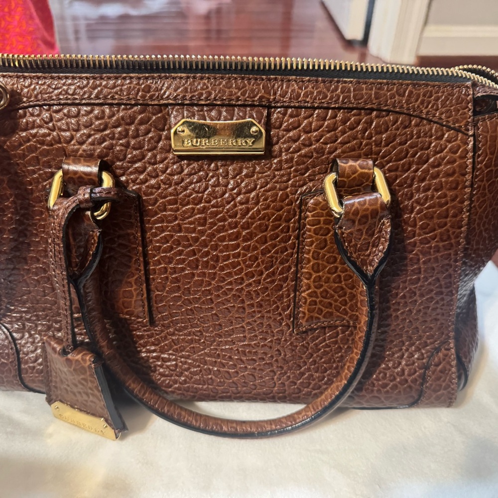 Burberry Textured Brown Leather Satchel